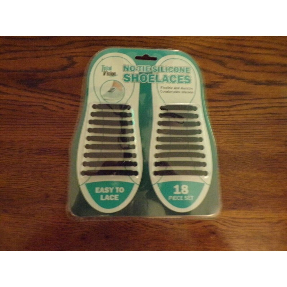Total Vision No-Tie Silicone Shoe laces, Black 18 piece set
